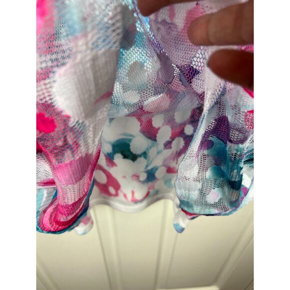 Laura Ashley 2X White Bold Colorful Pastel Floral Mesh Short Sleeve Top Boho - Picture 8 of 11